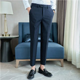 Bonsir Spring New Fashion Striped Suit Pants Mens Elastic Waist Casual Pants Formal Business Office Social Trouser Plus Size 38 36