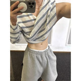 BONSIR  -  New Japanese Striped Male Polo Shirt Trendy Loose V Neck Knitted Long Sleeve T-shirt Casual Lazy Sports Fitness Basic Tops M-3XL