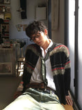 BONSIR  -  American Retro Sle Knitted Cardigan Fake Mink Stripe round Ne Loose Fit Casual Sweater for Men And Women Autumn Winter