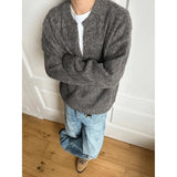 BONSIR  -  Korean version solid color v-neck sweater men's winter gray high-end loose casual lazy versatile knitted top