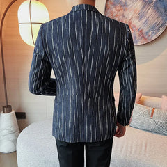 Bonsir British Style Striped Suit Jacket Men‘s Business Slim Fit Blazers Fashion Wedding Groom Social Casual Suit Coat Men's Clothing