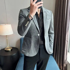 Bonsir Luxury Deerskin Velvet Slim Fit Blazer Coat New Fashion Men Business Social Wedding Tuxedo Formal Men's Suit Jacket 6 Color