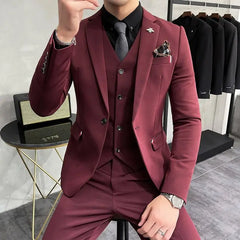 Bonsir (Jackets+Pants+Vest)High Quality Slim Fit Party Suit Mens Tuxedos Formal Business Wedding Social Suits Woven Decorate 3 Pcs Set