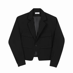 Bonsir Men Korean Slim Style Short Lapel Coat Suit Blazer Personality Threedimensional Pocket Solid Color Handsome Jacket