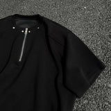 Bonsir Mens T-Shirt Half Zip Casual T-Shirt Fashion American Streetwear Solid Color Simple Leisure Short Sleeve Top Men'S Clothing