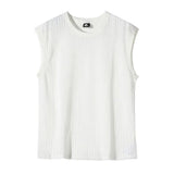 BONSIR  -  Y2K Style Hollow Out Knitted Tank Tops Men Summer New Fashion Streetwear O Neck Sleeveless Knit Vest Leisure Mens Knit Camisoles