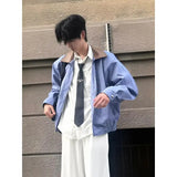 BONSIR  -  American retro leather collar plaid jacket men's spring and autumn loose casual high-end versatile shoulder pad jacket