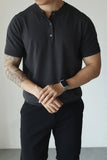 BONSIR  -  New Fashion American Style Men T-shirt Light Luxury Knitted Henry Collar Tees Casual Solid Color Short Sleeve Breathable Tops