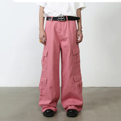 Bonsir Pink Cargo Jeans Pants Men Oversize Wide Leg Denim Trousers Male Loose Casual Japanese Streetwear Hip Hop Pocket