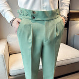 Bonsir Waffle Fashion High Waist Men's Pants New Business Slim Fit Casual Suit Pants Male Spring Summer Formal Social Dress Pants