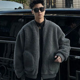BONSIR  -  A large-sized men's jacket with a high-end American style in winter, featuring thickened lambskin and granular fleece