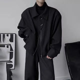 Bonsir Mens Jacket Short Asymmetric Placket Bomber Jacket Dark Streetwear Biker All-Match Trend Long Sleeve Top Men'S Clothing 2024