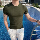 Bonsir British Style Summer Thin Ice Silk Solid T Shirts Men's Clothing Round Neck Short Sleeve Slim Fit Casual Tee Top Streetwear