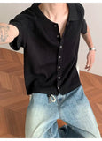 BONSIR  -  Old money style gray lapel knitted cardigan men's summer thin short-sleeved shirt high-end loose casual coat tide