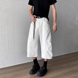 BONSIR  -  Mens Cropped Trousers Deconstructed Plain Casual Pants Streetwear Fashion Youth Campus Wide-Leg Shorts Men'S Clothing 2025 New