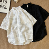 BONSIR  -  Summer New Men's Short Sleeve Shirt Pattern Tencel Fabric Shirt Casual Light Ripe Wind Top Cardigan Tide