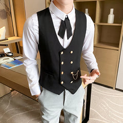 Bonsir Plus Size 5XL-M Men Double Breasted Gentleman Dress Casual Suit Vest Gold Button Slim Formal Business Office Social Jacket Vests