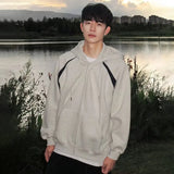BONSIR  -  Men's Hooded Sweatshirt Coat Retro Contrasting Color Splicing Male Cardigan Autumn High Street Style Loose Zipper Top