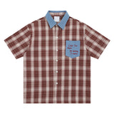 BONSIR  -  Summer Mens Plaid Short Sleeve Shirts Hip Hop Letter Embroidered Blouses Harajuku Streetwear Vintage Casual Fashion Loose Shirts