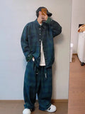 BONSIR  -  autumn new loose couple style retro green plaid long-sleeved shirt jacket men