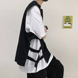 BONSIR  -  Men's Autumn Work Vest Personalized Loose Sleeveless Jacket Shoulder Solid Color Hip Hop Male Vintage Tops