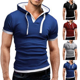 BONSIR  -  T-Shirt Tops Hooded Light Grey Mens Muscle Polyester Red Short Sleeve Slim Fit Sport Black Summer Hot New Stylish