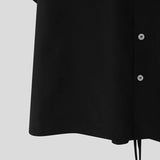 BONSIR  -  Men Shirt Solid Color Lapel Short Sleeve Lace Up Streetwear Men Clothing Summer 2025 Button Fashion Tops Camisas S-5XL
