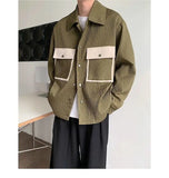BONSIR  -  Men Casual Loose Retro Shirt Color Block Long Sleeve Patchwork Design Trendy Coat