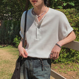 BONSIR  -  New Fashion Korean Style Men T-shirt Light Luxury Henry Collar Tops Casual Loose High Quality Solid Color Half Sleeve Tees M-2XL