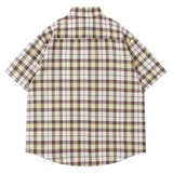 BONSIR  -  Summer Mens Plaid Short Sleeve Shirts Hip Hop Cartoon Embroidered Patch Blouses Harajuku Streetwear Casual Fashion Loose Shirts