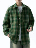 BONSIR  -  lightweight Retro green plaid shirt men's long sleeve spring and autumn new loose casual tide brand shirt casual coat