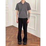 BONSIR  -  Romange Italian-style cat eye stone knitted short-sleeved men's old Qian style outfit base T-shirt Autumn clothes