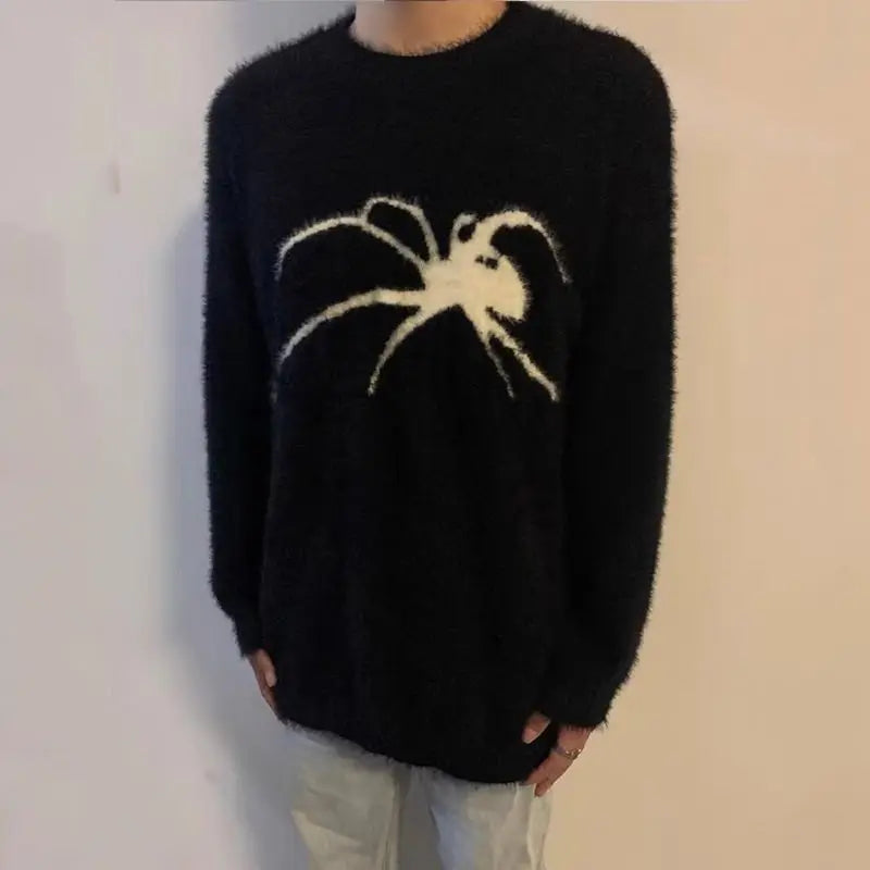 Bonsir Spider Mohair Sweaters Men Korean Warm Knitting Autumn Winter Loose Casual Long Sleeve Pullovers Fleece Streetwear