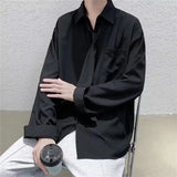 Bonsir White Solid Shirts With Tie Men's Oversize Long Sleeve Casual Cardigan Fashion Spring Autumn Blouses Unisex Daily All-match Tops