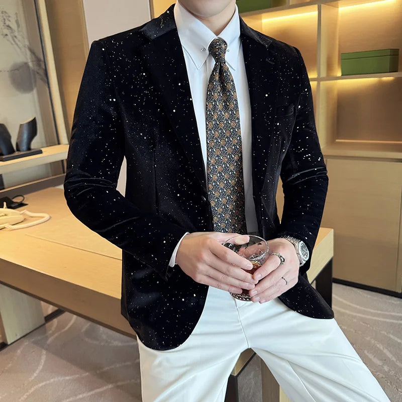 Bonsir Luxury Velvet Bronzing Suit Jackets Men High Quality Slim Fit Business Elegant Blazer Coat Homme Formal Social Prom Tuxedo 4XL-M