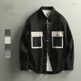 BONSIR  -  Men Casual Loose Retro Shirt Color Block Long Sleeve Patchwork Design Trendy Coat