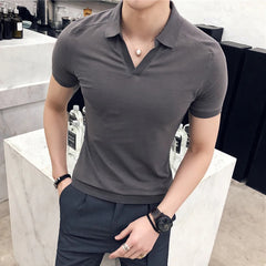 Bonsir Summer New V-neck Breathable Polo Shirt Men Clothing Fashion Short Sleeved Slim Fit  Solid Color Tee Tops Streetwear 4XL-M