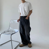 BONSIR  -  Male Jeans Pants Loose Casual Trendy Straight Wide Leg Denim Trousers Men's Dark Grey Vintage Jeans American Streetwear Clothes