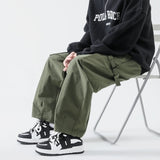 BONSIR  -  Wide Leg Mop Pants New Autumn and Winter Men's Solid Color Large Pocket Workwear Straight Tube Loose Casual Pants