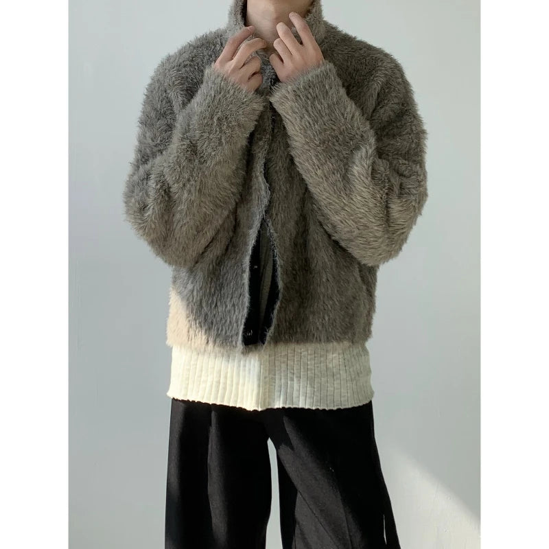 Bonsir American retro faux fur fur coat men's short style solid color mink fur winter jacket