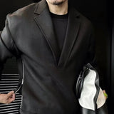 Bonsir Mens Autumn Casual Simple Double-Sided Zipper Suit French Retro Elegant Solid Color V-Neck Light Mature Style Two-Piece Set