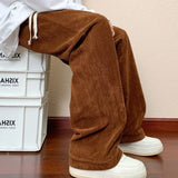 BONSIR  -  High Steet Solid Corduroy Pants Men Casual Baggy Pleated Pants Loose Joggers Autumn Wide Leg Trousers American Sensual Pants Men