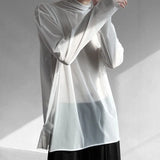BONSIR  -  Man Summer Fashion Long Sleeve Net Yarn Tops 2023 New Turtleneck All-match Solid Color Sunscreen Clothing T-shirt