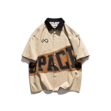 BONSIR  -  High Street Style Letter Printed Men's Shirt Fashionable Male Single Breasted Short Sleeved Japanese Loose Men's Top