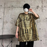 Bonsir Mens T-Shirt Gold Sequin Performance Costumes Fashion Streetwear Personality Temperament Stage Tops Men'S Clothing Summer New