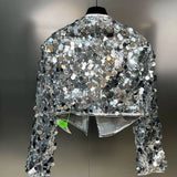Bonsir Mens Street Sequin Stage Performance Short Jacket Autumn Genderless Nightclub Niche Personality Fashion Trend Jacket Unisex