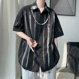 Bonsir Men's Casual Striped Printed Shirt Short Sleeve Single Breasted Turn-down Collar Shirt Men Clothing Chemise Homme Camisas