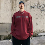BONSIR  -  New heavyweight pure cotton American inner-paired letter printed long-sleeved T-shirt men's loose bottom round neck top trendy