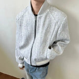BONSIR  -  Spring and Autumn American style small fragrance knitted short thick floral men's baseball collar jacket silhouette jacket