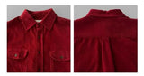 BONSIR  -  Burgundy thin corduroy shirt men's flip double patch pocket high-end mature long-sleeved red shirt men Autumn clothes